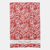 赤抽象芸術スノーフレーク・パターン#10 ID1009 キッチンタオル (縦)