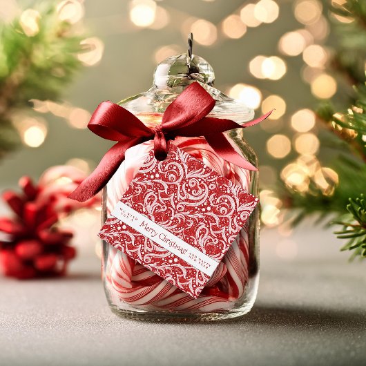 赤抽象芸術スノーフレーク・パターン#10 ID1009 フェイバータグ