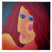 赤抽象芸術デジタルポートレートの女性 タイル (正面)