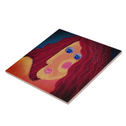 赤抽象芸術デジタルポートレートの女性 タイル (側面)