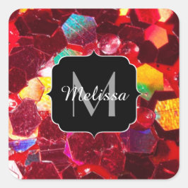 赤抽象芸術モザイク光沢のあるグリッターパターンモノグラム スクエアシール