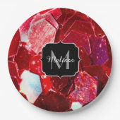 赤抽象芸術モザイク光沢のあるグリッターパターンモノグラム ペーパープレート (正面)