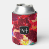 赤抽象芸術モザイク光沢のあるグリッターパターンモノグラム 缶クーラー (缶正面)