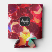 赤抽象芸術モザイク光沢のあるグリッターパターンモノグラム 缶クーラー (正面)