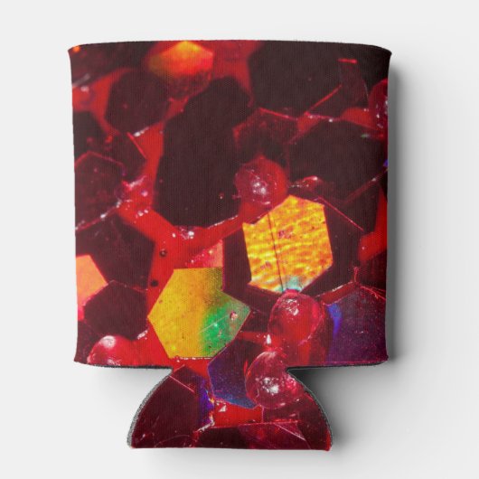 赤抽象芸術モザイク光沢のあるグリッターパターンモノグラム 缶クーラー (裏面)