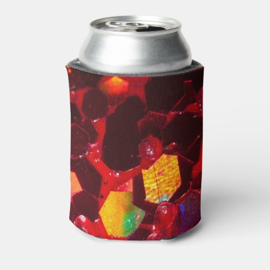 赤抽象芸術モザイク光沢のあるグリッターパターンモノグラム 缶クーラー (缶裏面)