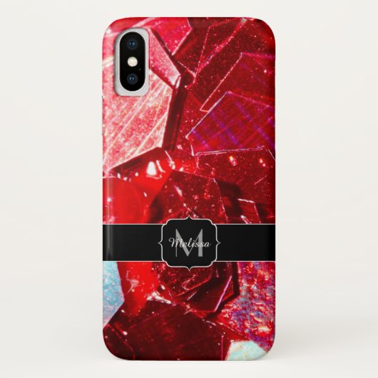 赤抽象芸術モザイク光沢のあるグリッターパターンモノグラム Case-Mate iPhoneケース (裏面)