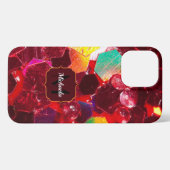 赤抽象芸術モザイク光沢のあるグリッターパターンモノグラム iPhoneケース (裏面横)