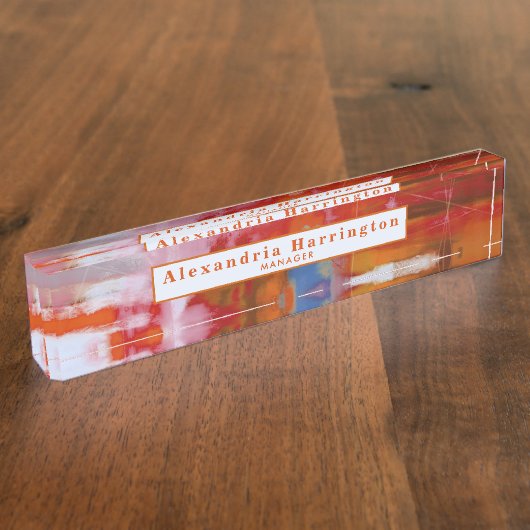 赤抽象芸術名前をカスタムするカラフルデスクアクセサリ デスクネームプレート (側面)