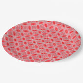 赤抽象芸術花型枠模様 ペーパープレート (アングル)