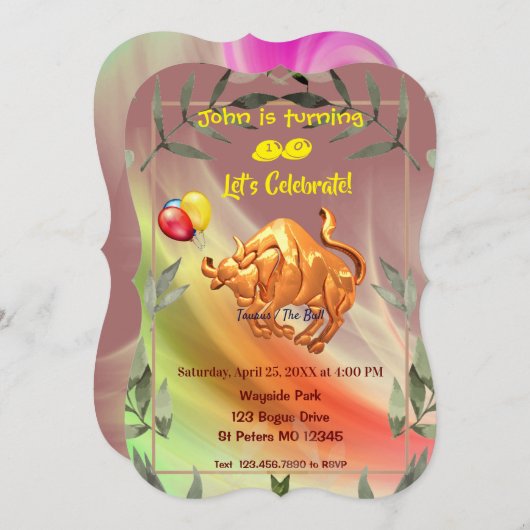 赤抽象芸術誕生日タウロス（4月20日～5月20日） 招待状 (正面/裏面)