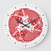 赤振りコイ鯉魚群クラシックWC ラージ壁時計 (正面)