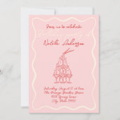 赤描ピンクの波状フレームフォトバースデーパーティー 招待状 (正面)