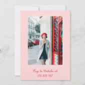 赤描ピンクの波状フレームフォトバースデーパーティー 招待状 (裏面)