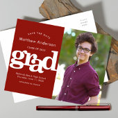 赤救日卒業写真はっきりしたタイポグラフィ インビテーションポストカード