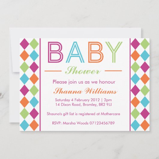 赤数々のちゃんアーガイルシャワー招待状 招待状 (正面)