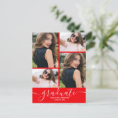 赤数々の写真卒業パーティー招待状 ポストカード (スタンド正面)