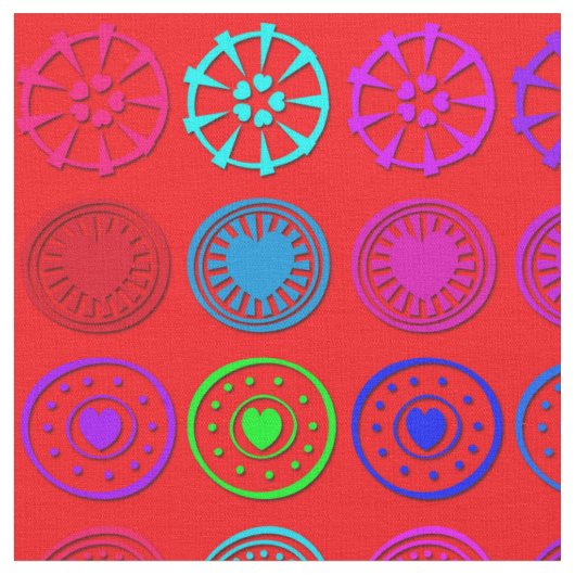 赤数々の色のハート円 ファブリック (クローズアップ)