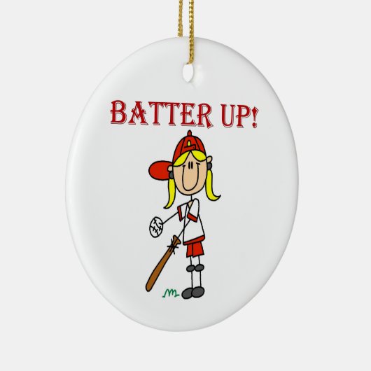 赤文字が女の子をバッターアップソフトボールシャツとギフト セラミックオーナメント (右)