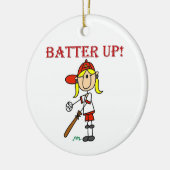 赤文字が女の子をバッターアップソフトボールシャツとギフト セラミックオーナメント (左)