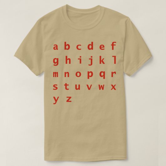赤文字アルファベットタイポグラフィ Tシャツ (デザイン正面)