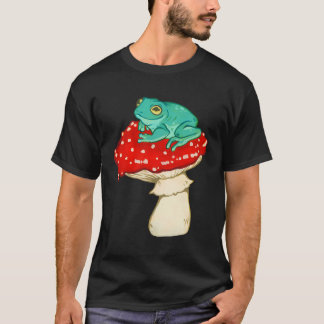 赤斑のキノコに乗ったかわいいカエル Tシャツ