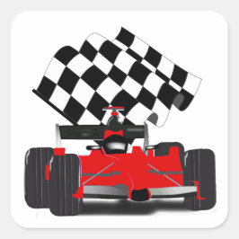 赤旗付きレース市松模様にカー スクエアシール