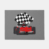 赤旗付きレース市松模様にカー ドアマット (正面)