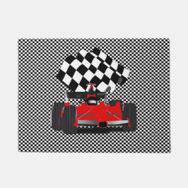 赤旗付きレース市松模様にカー ドアマット