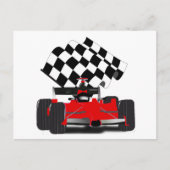 赤旗付きレース市松模様にカー ポストカード (正面)