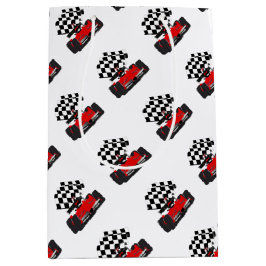 赤旗付きレース市松模様にカー ミディアムペーパーバッグ