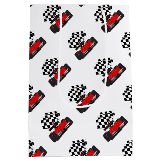 赤旗付きレース市松模様にカー ミディアムペーパーバッグ (裏面)