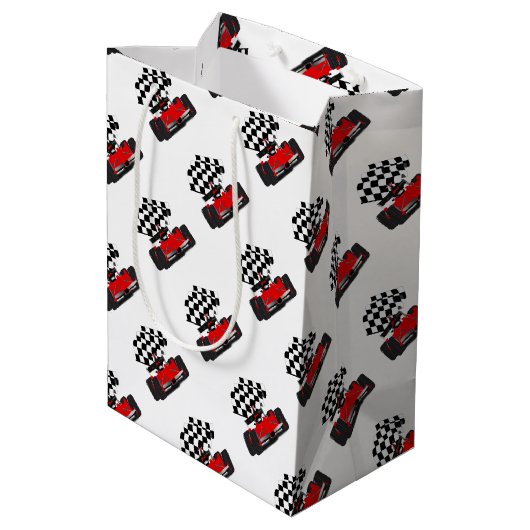 赤旗付きレース市松模様にカー ミディアムペーパーバッグ (裏面アングル)