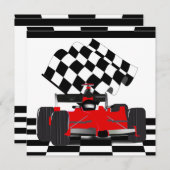 赤旗付きレース市松模様にカー 招待状 (正面/裏面)