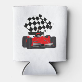 赤旗付きレース市松模様にカー 缶クーラー