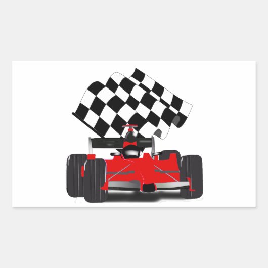 赤旗付きレース市松模様にカー 長方形シール (正面)