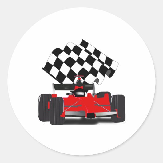 赤旗付きレース市松模様にカー 長方形シール (正面)