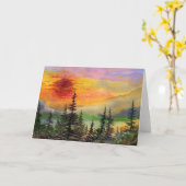 「赤日の設定」 Pinescapeグリーティングカード カード (黄色い花)