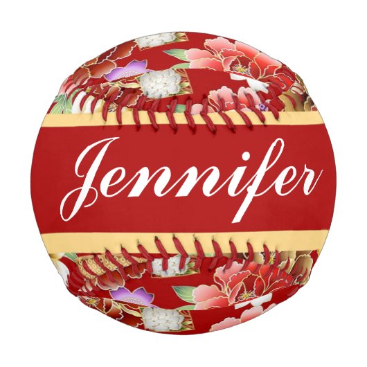 赤日本のフローラプリント 野球ボール (正面)