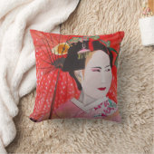 赤日本の傘の芸者 クッション (ブランケット)