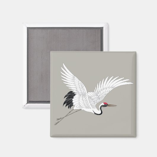 赤日本の冠クレーンファインアート マグネット (正面/裏面)