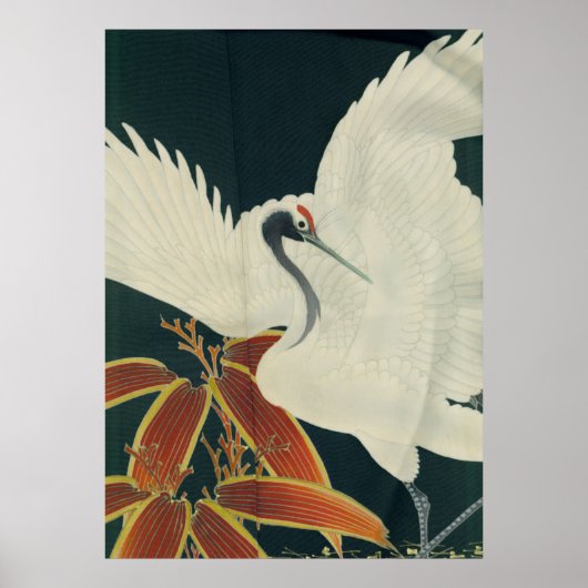 赤日本の冠クレーンヴィンテージファインアート ポスター (正面)