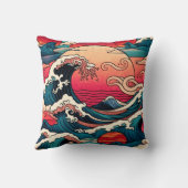 赤日本の日没海ウェーブアート クッション (裏面)