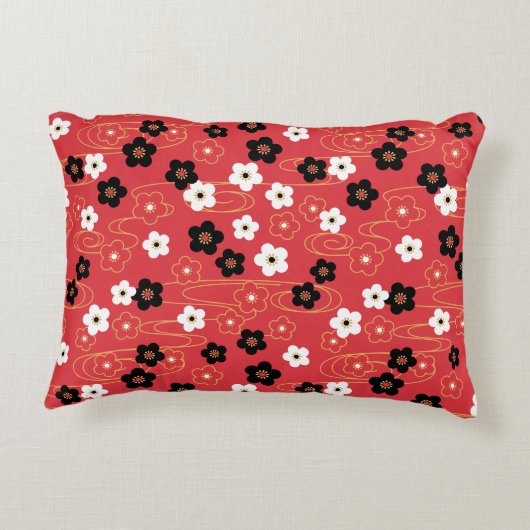 赤日本の桜さくらんぼ花 アクセントクッション (裏面)