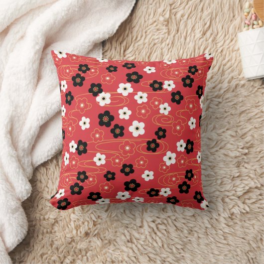 赤日本の桜さくらんぼ花 クッション (ブランケット)