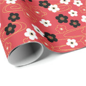 赤日本の桜さくらんぼ花 ラッピングペーパー (ロールコーナー)