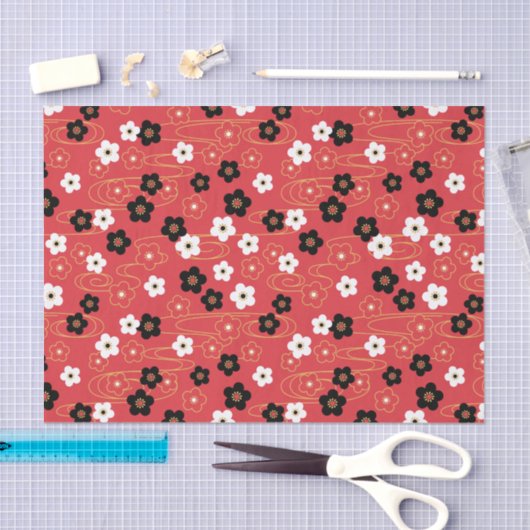 赤日本の桜さくらんぼ花 薄葉紙 (クラフト)