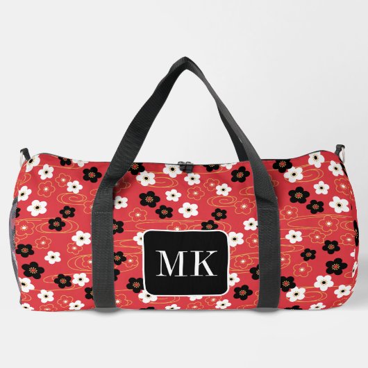 赤日本の桜ブロッサムモノグラムイニシャル ダッフルバッグ (裏面)