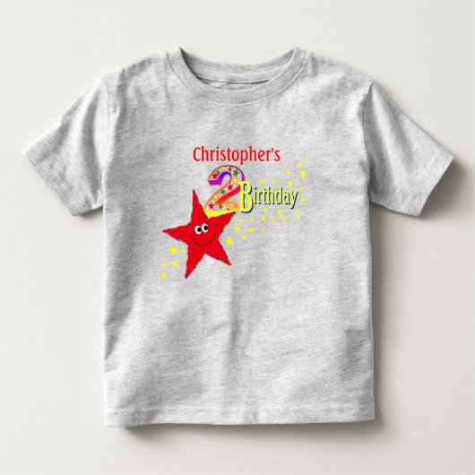 赤星2歳の誕生日シャツ トドラーTシャツ (正面)