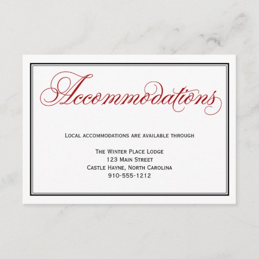 赤書字台本結婚の宿泊カード エンクロージャーカード (正面)